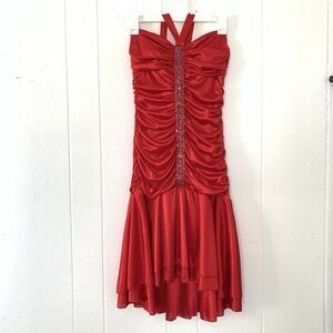Beata Studios Womens Medium Dress Halter Red Beaded 90s Y2K Whimsy Dark Romantic
